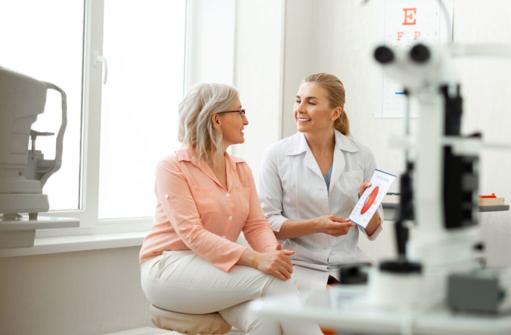 Patient talking to their optometrist about Neurolenses.